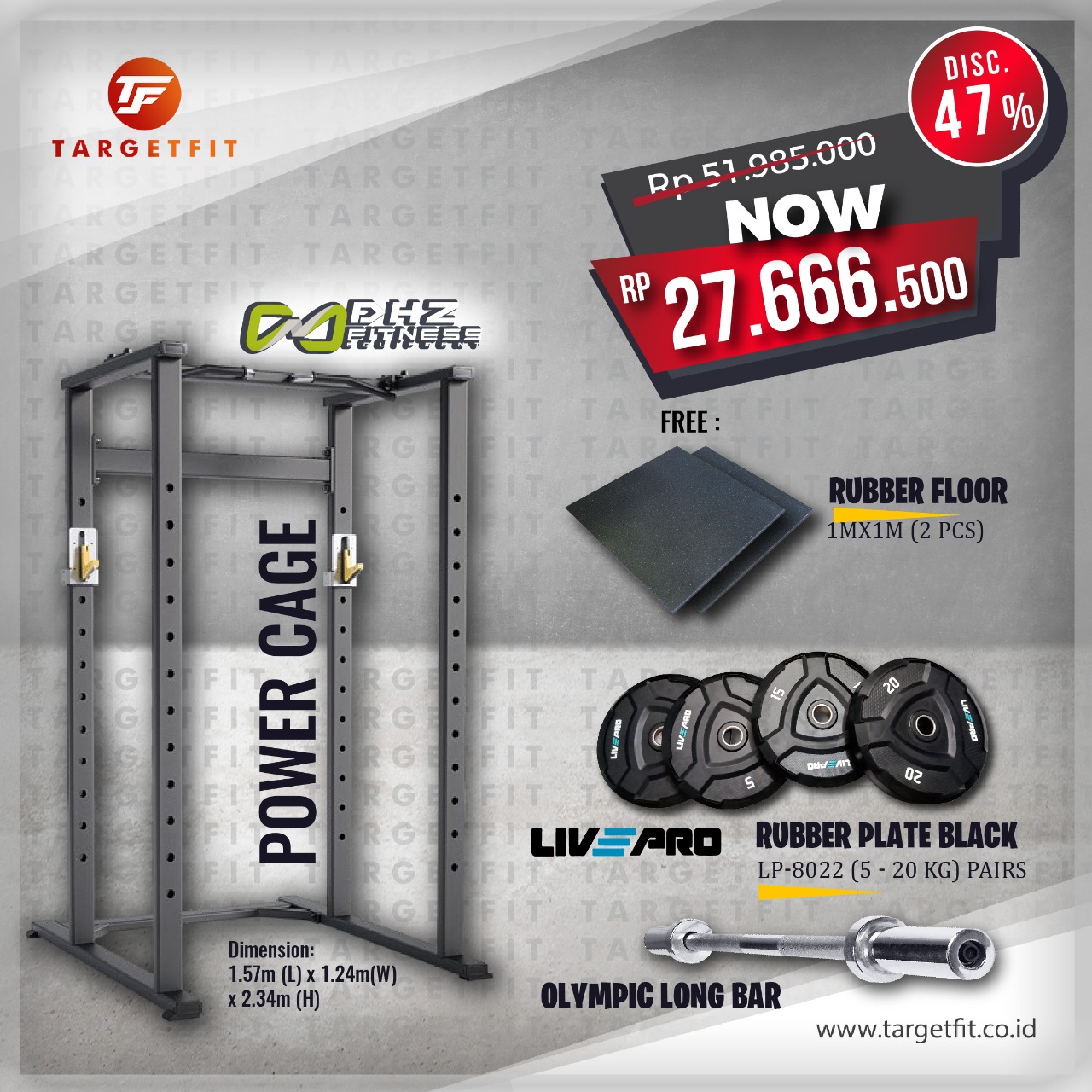 Promo Power Cage DHZ + Olympic Long Bar Ironbull + Rubber Bumper Plate Livepro